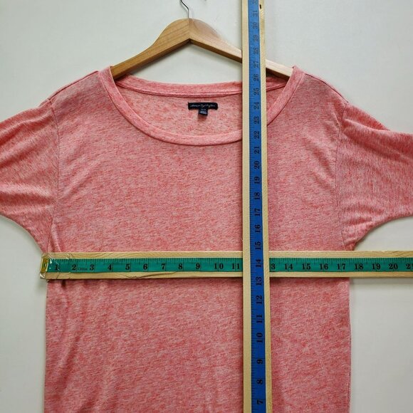 American Eagle Womens Linen Blend Scoop Neck T-Shirt Size XS Pink 3/4 Sleeve - Picture 7 of 8